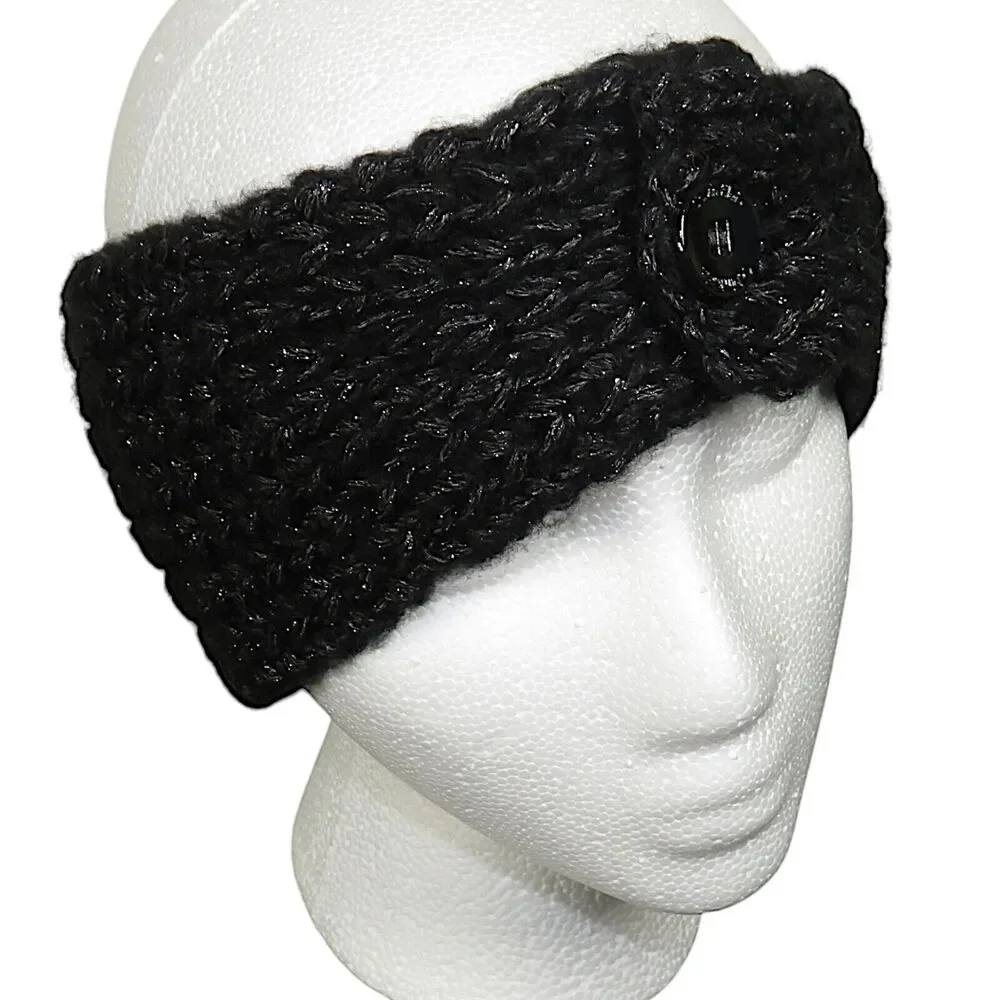 CALVIN KLEIN Black Silver Metallic Sweater Knit Cozy Ear Warmer Headband